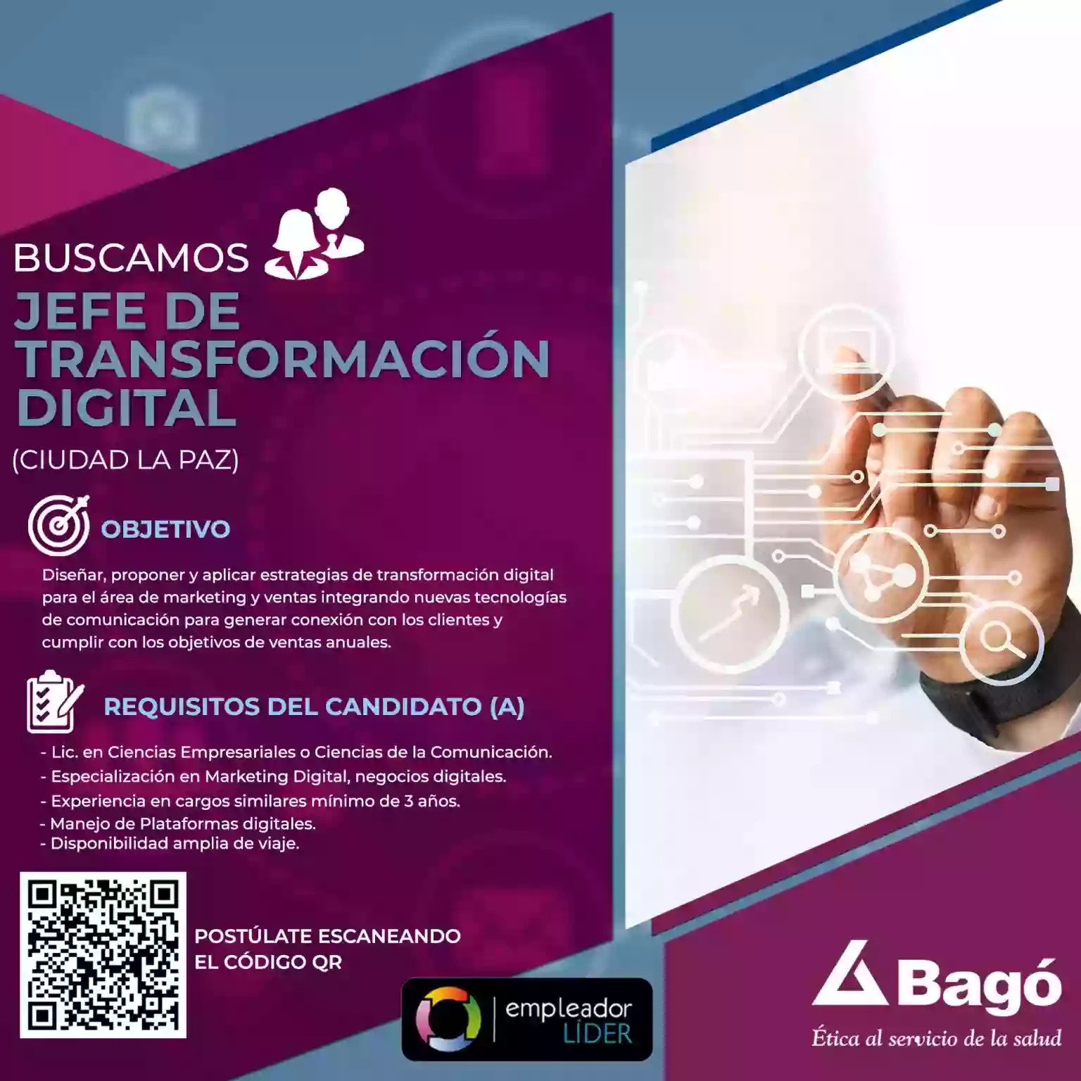 TRABAJOS BOLIVIA Jefe de Transformación Digital Bagó